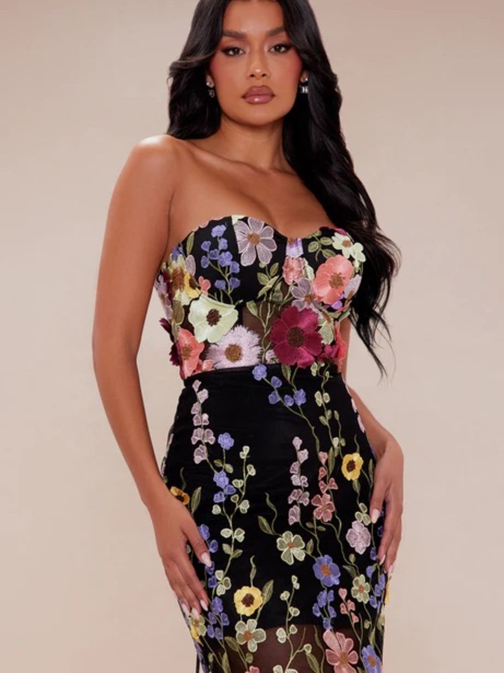 Strapless Floral Appliqué Dress